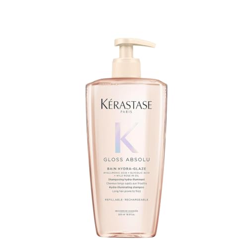Kérastase Gloss Absolu Bain Hydra-Glaze, Shampoo für langes, zu Frizz neigendes Haar, Mit Hyaluronsäure, Glykolsäure und Wildrosenöl, Für intensiven G