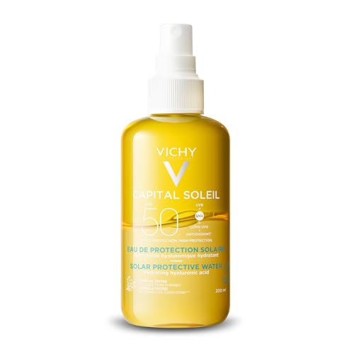 Vichy Capital Soleil Sonnenspray mit Hyaluron und LSF 50, Bis zu 24 Stunden Feuchtigkeit, Hoher Schutz gegen UVA- und UVB-Strahlung, Antioxidativer Sc
