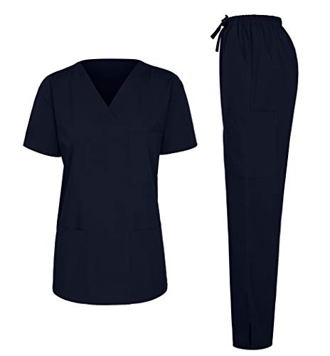 7047 women s medical scrubs set (v-neck top+drawstring …