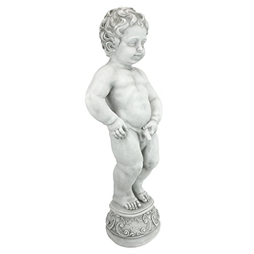 Design Toscano Manneken Pis Peeing Boy Piped Pond Spitter Statue Water Feature, 27 Inch, Polyresin, Antique Stone
