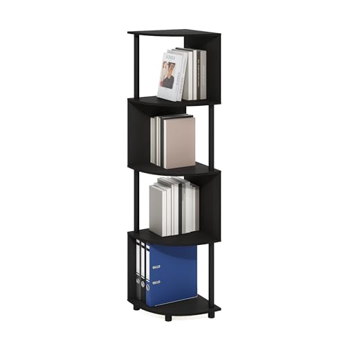 Furinno ECON Corner Shelf, 4-Tier Corner Book Shelf, Zigzag Storage Shelves, Display Rack, Bookshelf, for Organization and Storage, Living Room, Home Office, Espresso