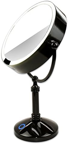 Modern Mirror LED Lighted 7.5" Makeup Mirror With 10X Magnification, Built in Rechargeable Battery &amp; AC Adapter, Black