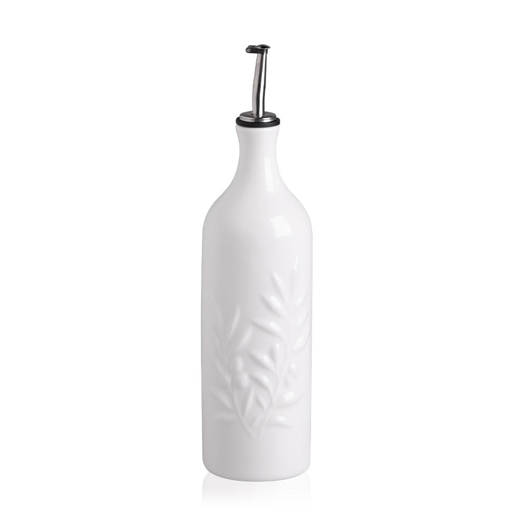 Photo 1 of Sweejar Large Ceramic Olive Oil Dispenser Bottle, 24 Oz Relief Opaque Oil Cruet Protects Oil To Reduce Oxidation, Storage Oil, Vinegar, Soy Sauce, Coffee Syrup, Liquids, Set of 1 (White)
