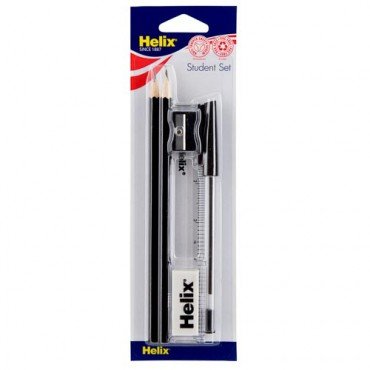 Helix Student Set Incl. Essentials: I6"/15cm Ruler, Ballpoint Pen, Pencil Sharpener, Pencils, Eraser