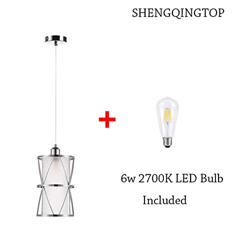 SHENGQINGTOP Modern Cylindrical Pendant Light with Frosted Glass, Brushed Nickel Hanging Light, Transitional Metal Pendant Lighting Fixture for Kitchen Island Sink Dining Room Bar, Led Bulb Included