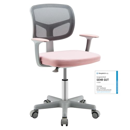 COSTWAY Schreibtischstuhl Kinder 360° drehbar, Sitzhöhe 40-54 cm (Rosa)