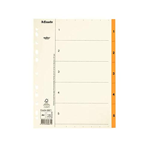 Esselte Index Paper Numeric Mylar, Size A4, Type 1 – 5, Orange, 69871
