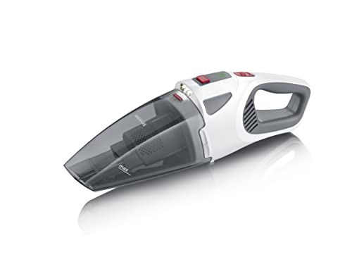 Severin 4-in-1 Akku-Handstaubsauger, kabelloser Nass- & Trockensauger fuer Autositze, Handsauger fuer Tierhaare & Fluessigkeiten, bis zu 30 Min Laufzeit im Eco-Mode, weiss-graurot, HV 7146