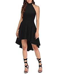 THANTH Vestidos para mujer Cuello halter Sin mangas Sin espalda Vestido de cóctel de cóctel alto bajo