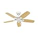 Hunter 42 inch Indoor Ceiling Fan with LED Light - White Ceiling Fan with Pull Chain, For Bedroom or Living Room, Standard Mount, No Remote, 5 Blades, Includes Bulbs - Builder 52217, Snow White