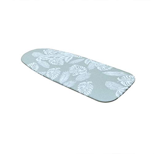 Duwee 12"x32" Heat Resistance Metallic Table Top Ironing Board Cover Durable Thicken Felt Material Padding, With Elastic Cord, Easy to Handle and Fits Board Beautifully (White leaves B)