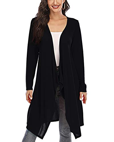 Women Cardigan 3/4 Sleeve Drap Cardigan Open Front Cardigan Lightweight Knit Cardigan Lounge Coat Outwear Coverup (Black, X-Large)