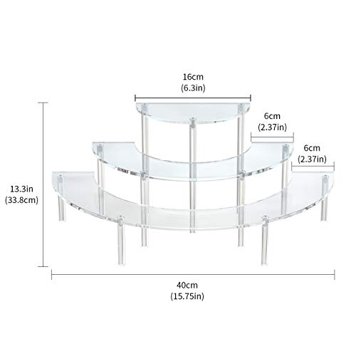 RonXer Acrylic Half Moon Display Stand Risers for Funko Pop Doll Collection Figures,3 Tier Retail Display Stand for Counter Top Table,2pack