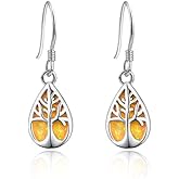 KINGWHYTE Tree of Life Dangle Earrings 925 Sterling Silver Opal Earring Hooks Tree of Life Drop Earrings Anniversary Birthday Christmas Jewelery Gifts for Women