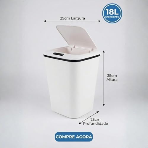 Kirk Lixeira Automática Inteligente com Sensor de Aproximação 16L | Abertura Sem Toque, Design Moderno Minimalista, Vedação Anti-Odor | Silenciosa para Banheiro, Cozinha e Escritório (Branco)