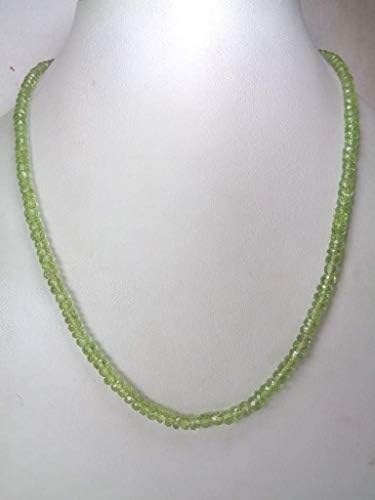 3.5mm Faceted Genuine Peridot Rondelle Beads Necklace, 16 Inches Necklace, August Birthstone Jewelry, Gift for Her