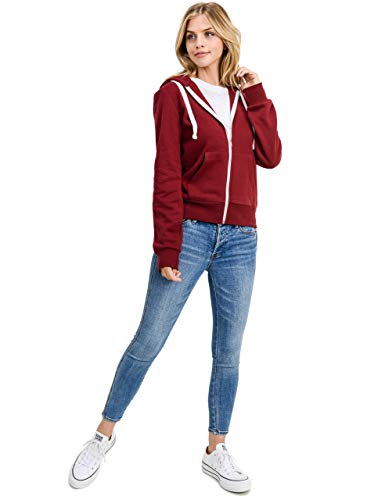 esstive Women's Basic Fleece Full-Zip Hooded Jacket, Burgundy, Large