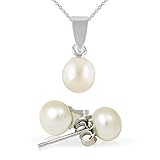 925 Silver Cultured Freshwater Pearl Necklace & Earring Set + 18