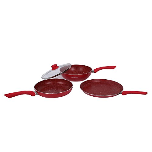 Wonderchef Royal Velvet Plus Induction Base Cookware Set, 4-Pieces, Red