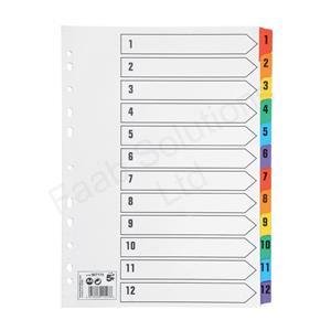 5 Star Index 150gsm Card with Coloured Mylar Tabs 1-12 A4 White