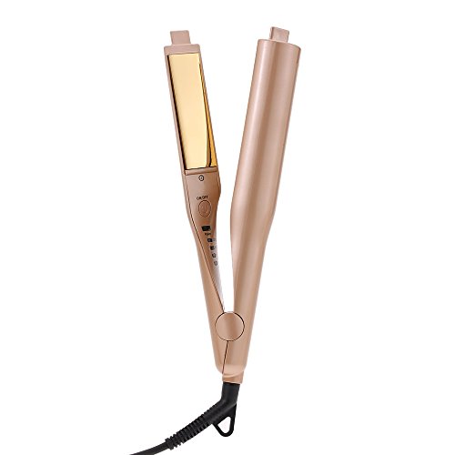 Anself Professional Digital Electric PTC Ceramic Titanium Plate Flat Hair Straightener + Hair Curler, 2-In-1 Straightening Curling Iron Anti-scald 4 Temperature Level