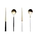 Autohome 2 Spoons and 2 Pairs Chopsticks Saintless Steel Dinner Flatware - White&Golden+Black&Golden