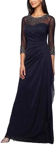 alex evenings women's long shift dress illusion neckline Amazon.com: Alex Evenings Women's Long Shift Dress with Illusion Neckline  (Petite and Regular Sizes), Navy Scallop, 6 : Clothing, Shoes & Jewelry