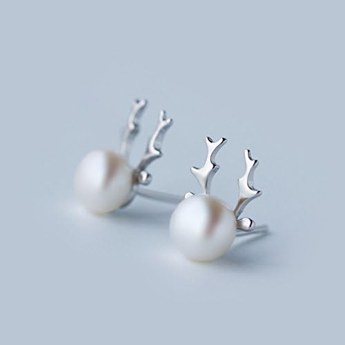 Little elk/Snowflake/Antlers/Cat/Pearl/Whale Stud Earrings - Authentic 925 Sterling Silver Charm - European-style Charm (Antlers)