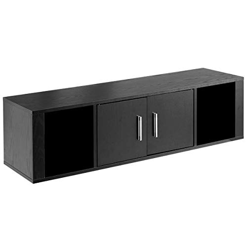WATERJOY Wall Mounted Hanging Floating Desk Hutch Storage Cabinet Shelves Media Storage Display Hutch, Home Office Furniture, Black