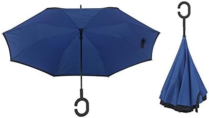 SimplyRain Reverse Umbrella (Blue). 45" Wide. Sturdy, Inverted, Self Standing Umbrella
