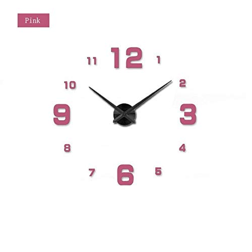 Large Modern Design Wall Clock 3D DIY Acrylic Mirror Stickers Home Decoration Living Room Quartz Wall Watch Horloge (37inch,Pink)