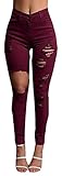 Baifern Women's Skinny Distressed Destroyed Hole Long Denim Trousers