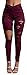 BAIFERN Womens High Waisted Pants Skinny Ripped Destroyed Hole Casual Long Trousers Claret