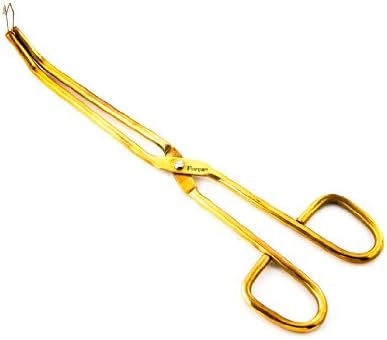 Forca RTGS-357 Jewelers Brass Pickling Tongs Serrated Bent Nose 8.66" ~ 220mm.