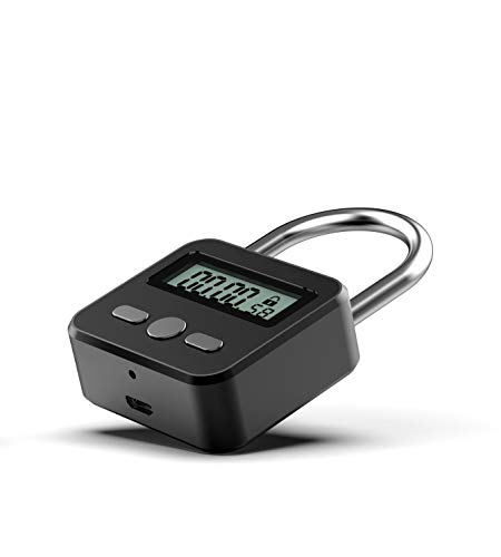 Enajucy Metal Timer Lock - Electronic Time Padlock with LCD Display - USB Rechargeable (Black)