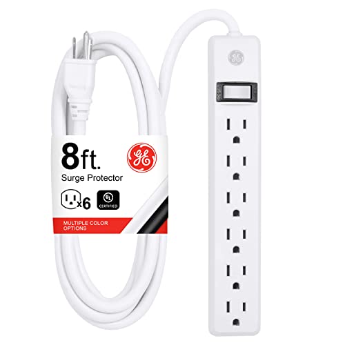 GE 6Outlet Power Strip, 8 Ft Extension Cord, Heavy Duty Plug, Grounded