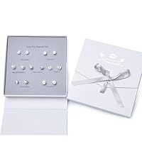 SISHENG Cubic Zirconia Sterling Silver Stud Earrings for Women Girls Clear CZ Square Stud Earrings Set Ear Jewelry(7 Pairs)