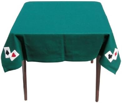 Card Table Cover with Card Suits Corner Design, 48 Inch Square, Green