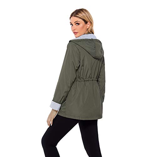 bedee Women's Raincoats Windbreaker Rain Jacket Waterproof Lightweight Outdoor Long Raincoat for Womens RainJackets Hooded Trench Coats Army Green