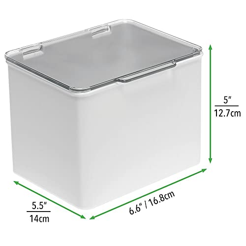 mDesign Plastic Bathroom Storage Organizer Box with Hinge Lid for