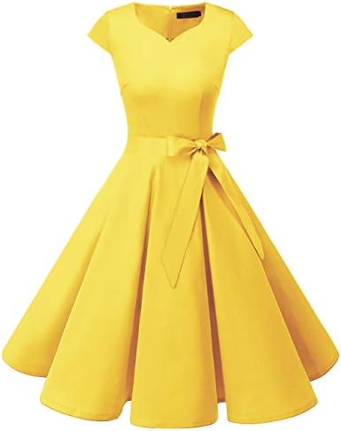 Women's Vintage Tea Dress Prom Swing Cocktail Party Dress with Cap-Sleeves