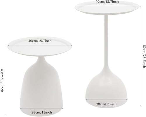Coffee Table, Black Metal End Table for Living Room, Round Side Table, Bedside Table, Mid Century Circle Accent Table for Small Spaces Easy Assembly Modern Coffee Table for Bedroom Living Room (White)