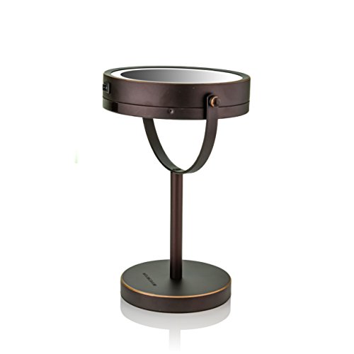 Ovente Lighted Tabletop Makeup Mirror, 6 Inch, Dual-Sided 1x/7x Magnification, Cordless, Battery Operated, Cool-Tone LED Lights, Antique Bronze (MLTBZ)