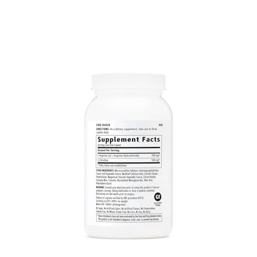 GNC L Arginine + L Citrulline 500mg Each Supplement, Supports Nitric Oxide Production and Healthy Blood Vessel Tone, 120 Servings
