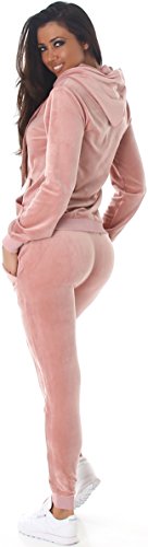 Jela-London-Damen-Jogginganzug-Trainingsanzug-Hausanzug-Freizeit-Velours-Samt-Zweiteiler-Set-Jacke-Hose-34363840