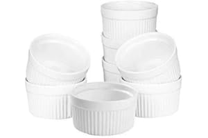ACCGUAN Set of 8 PCS 6 oz Round Porcelain Oven Safe Ramekin Dessert Souffle Baking Dish(3.5 INCHES) (WHITE)