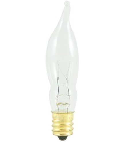 Sunlite Flame Tip Incandescent Chandelier Bulbs – 25W, Candelabra E12 Base, Crystal Clear, 3200K Warm Light, Dimmable, 12-Pack, 1500-Hour Lifespan