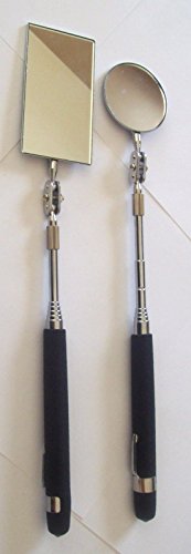 simply silver - 2pcs Telescopic Inspection Rectangular & Round Mirror w / Cushion Grip Handle
