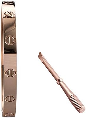 Fergel Stainless Steel Screw Head Design Oval Bracelet Bangle with Screwdriver (Rose gold size in 17)