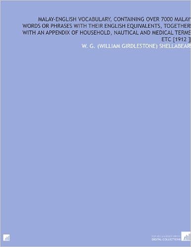 Malay English Vocabulary Containing Over 7000 Malay Words Or Phrases With Their English Equivalents Together With An Appendix Of Household Nautical And Medical Terms Etc 1912 Shellabear W G William Girdlestone Amazon Com Books